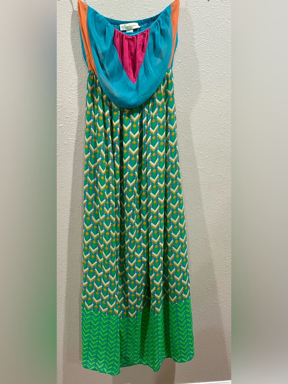 Green Geometric Print Maxi Skirt